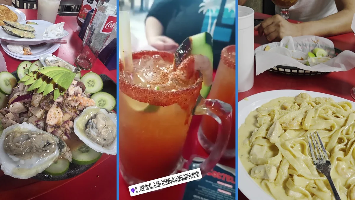 Seafood plates on a casual restaurant table.