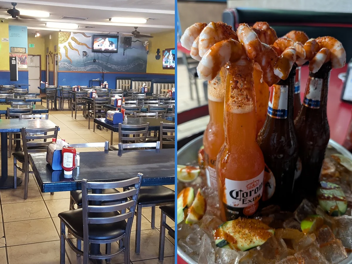 Seafood cocktails with chips and salsa.